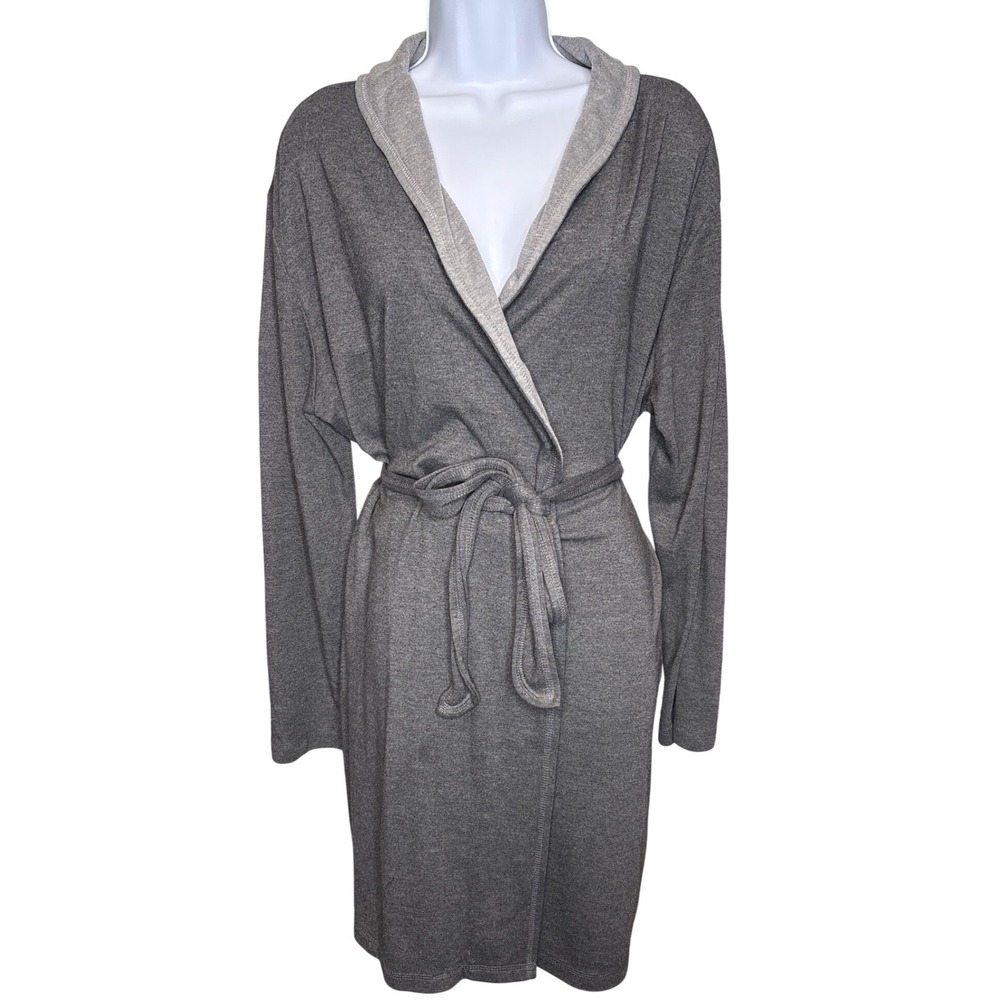 Gilligan & O'Malley Womens Gray Knit Wrap Robe Size M/L Cozy Long Sleeve Pockets
